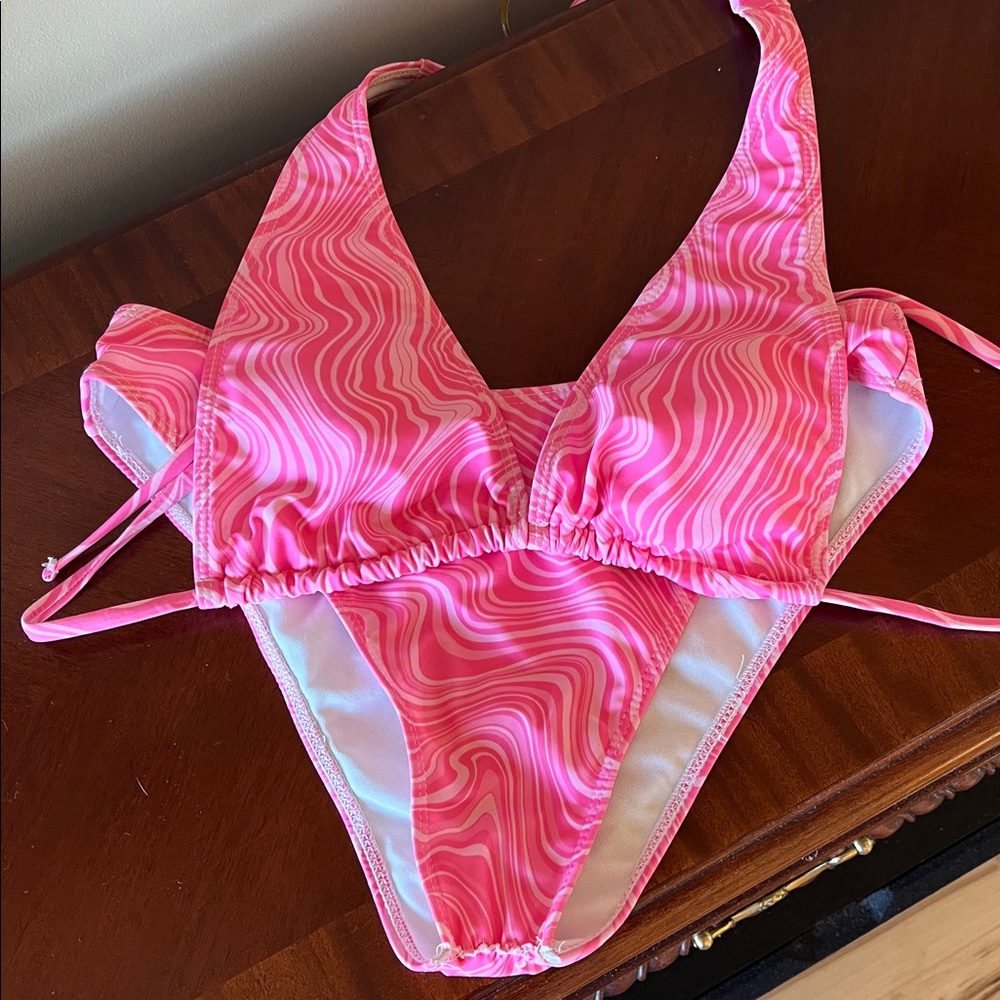 Pink Swirl Bikini Top Bottoms Set Women’s Large